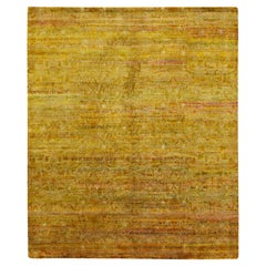 8'x9'3" Golden Brown mit grünem Modern Design Sari Seide Handgeknüpfter Teppich