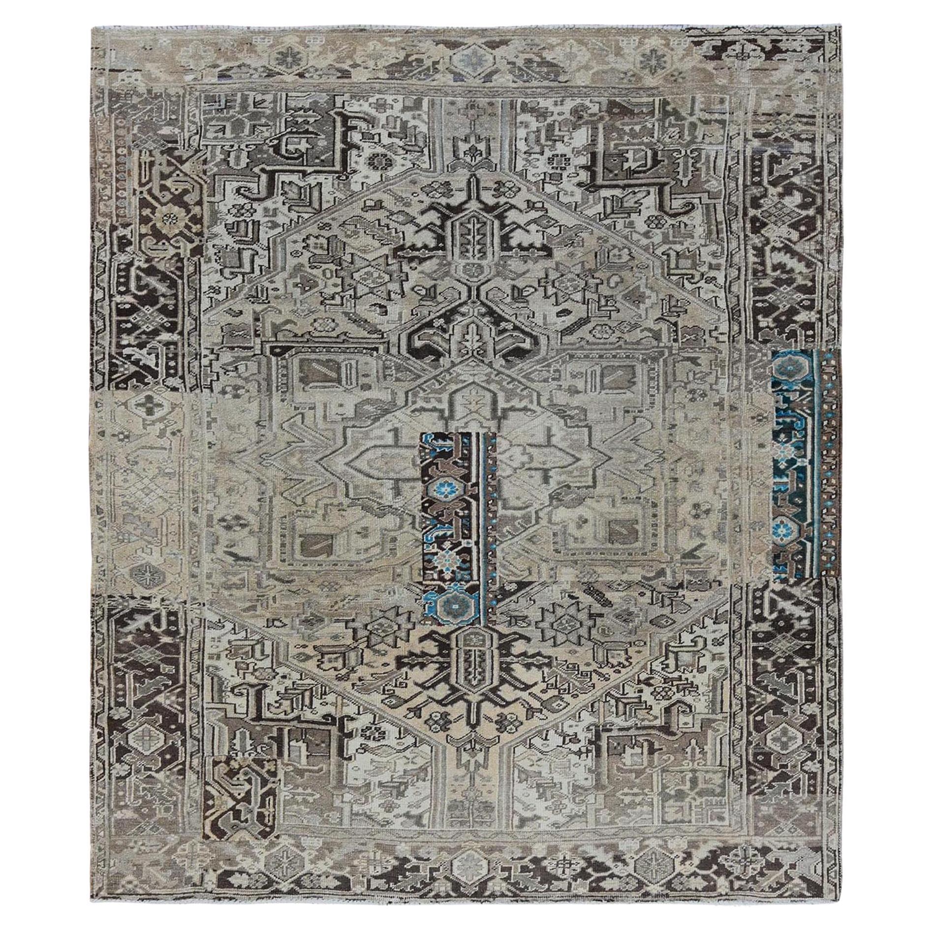 8'x9'4" Grauer Vintage Persischer Heriz mit Abrash Handgeknüpfter orientalischer Wollteppich in Grau