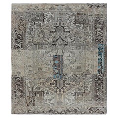 8'x9'4" Gray Vintage Persian Heriz with Abrash Hand Knotted Wool Oriental Rug