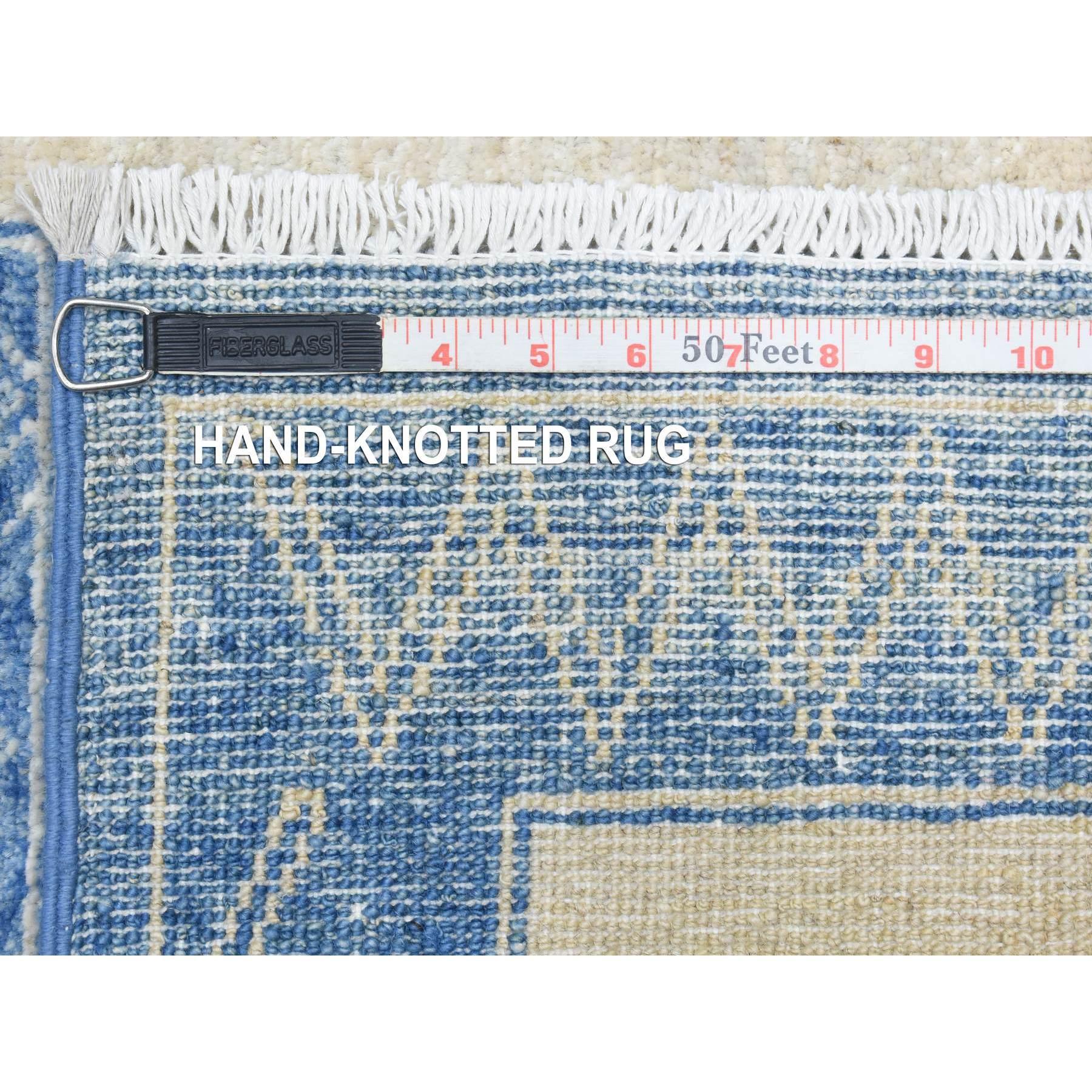 Tapis oriental noué à la main en denim bleu fin Peshawar Maze Design 8'x9'5