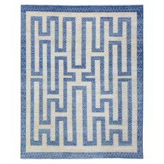 8'x9'5" Denim Blue Fine Peshawar Maze Design Morbida Lana annodata a mano Oriental Rugs
