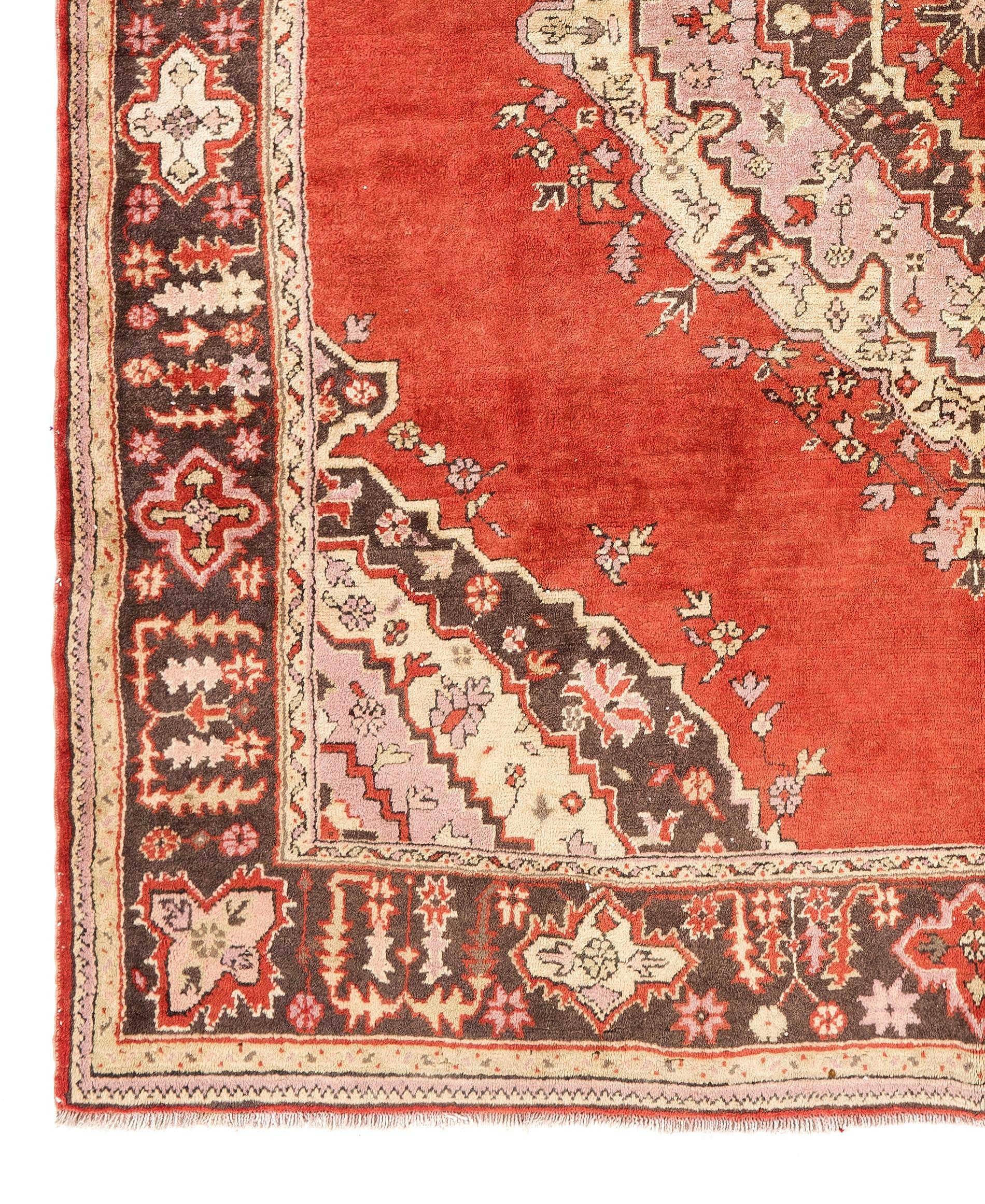 8x9,5 Ft antiker türkischer Oushak-Teppich, seltene Größe, 100 % Wolle, um 1920 (Handgeknüpft) im Angebot
