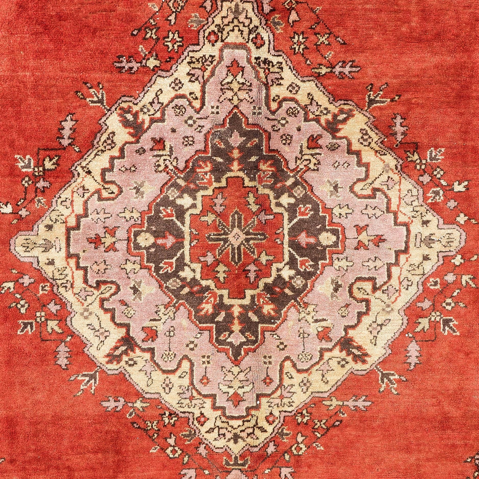 8x9,5 Ft antiker türkischer Oushak-Teppich, seltene Größe, 100 % Wolle, um 1920 (Frühes 20. Jahrhundert) im Angebot