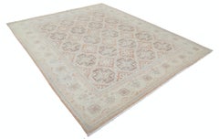8x9.5 ft Hand Knotted Beige, Gray, Pale Pink Large Rug. Trellis Design Carpet