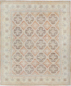 8x9.5 ft Hand Knotted Beige, Gray, Pale Pink Large Rug. Trellis Design Carpet