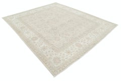 8x9.5 ft Hand Knotted Beige Turkish Large Area Rug. Floral Motif Wool Carpet