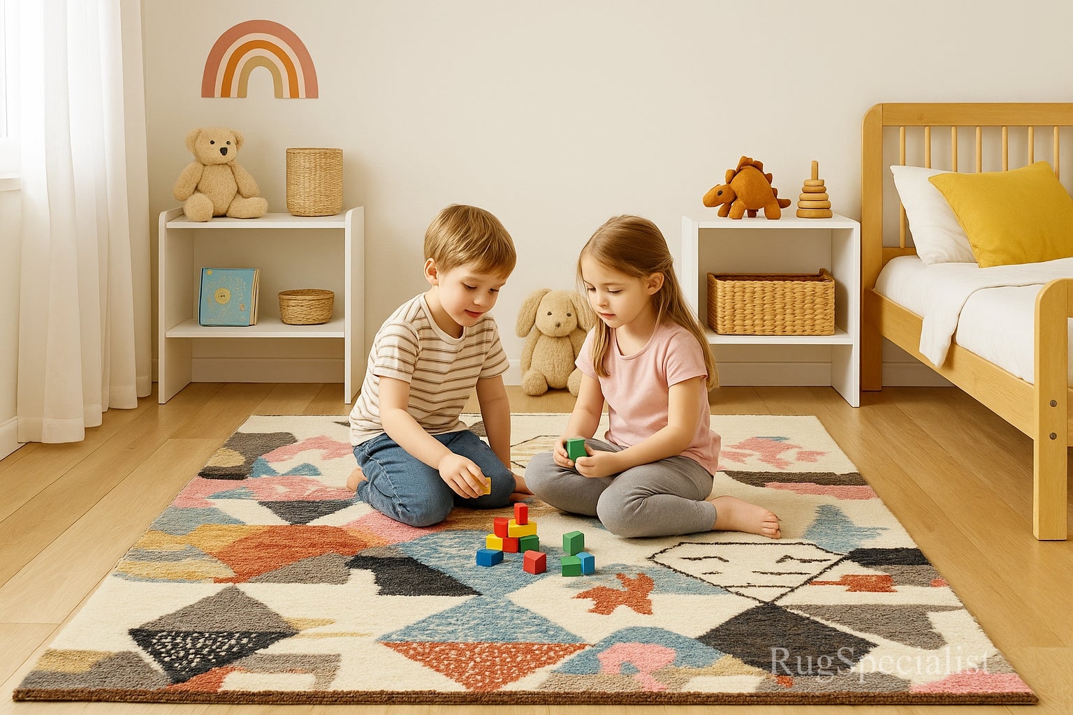 8x9.5 Ft Soft & Fluffy Kids Room Rug. 100% Wool. Handmade Moroccan Tulu Carpet