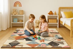 8x9,5 Ft weicher & flauschiger Kinder-Raumteppich. 100% Wolle. Handgefertigter marokkanischer Tulu-Teppich