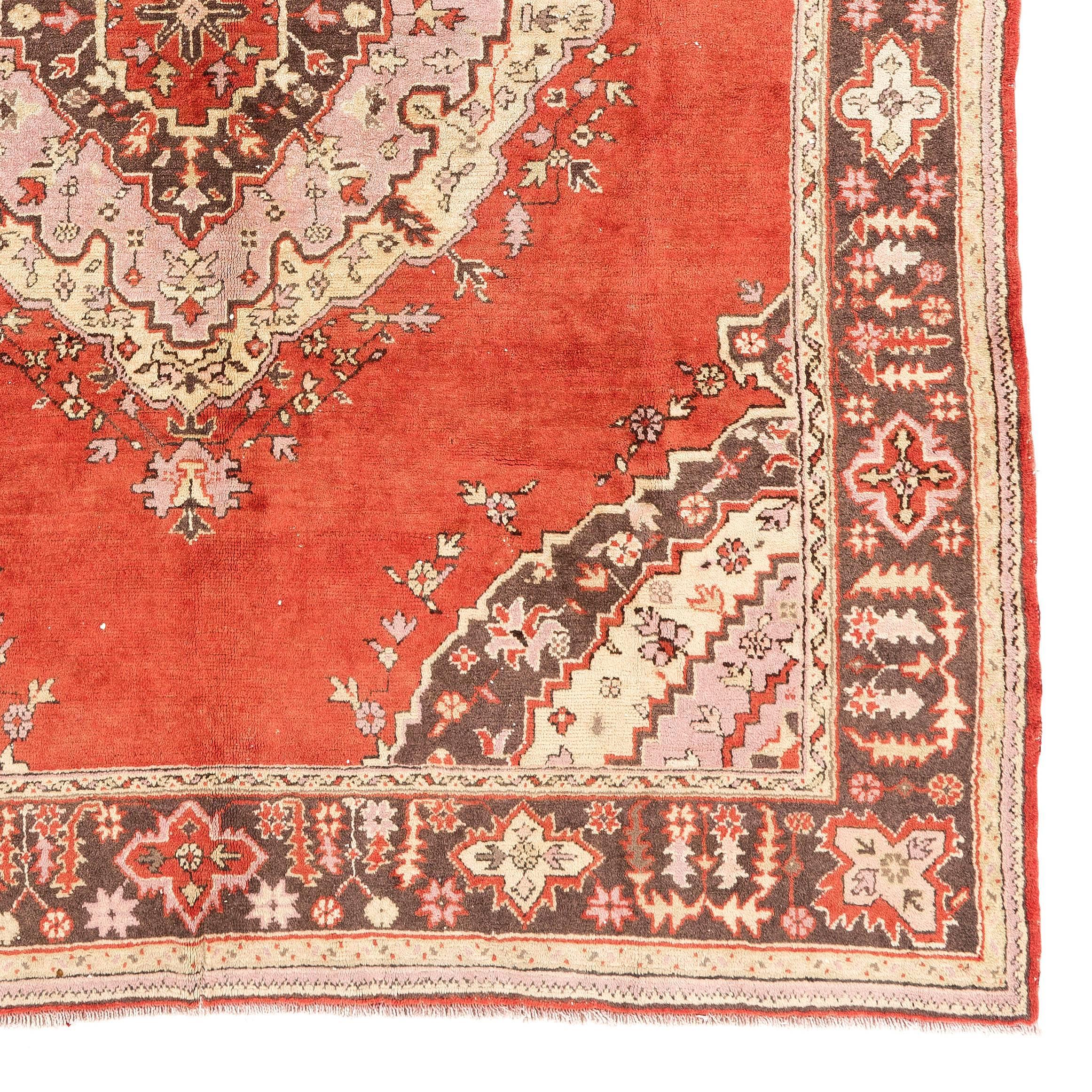 8x9,5 Ft antiker türkischer Oushak-Teppich. Seltene Größe. 100 % Wolle (Türkisch) im Angebot