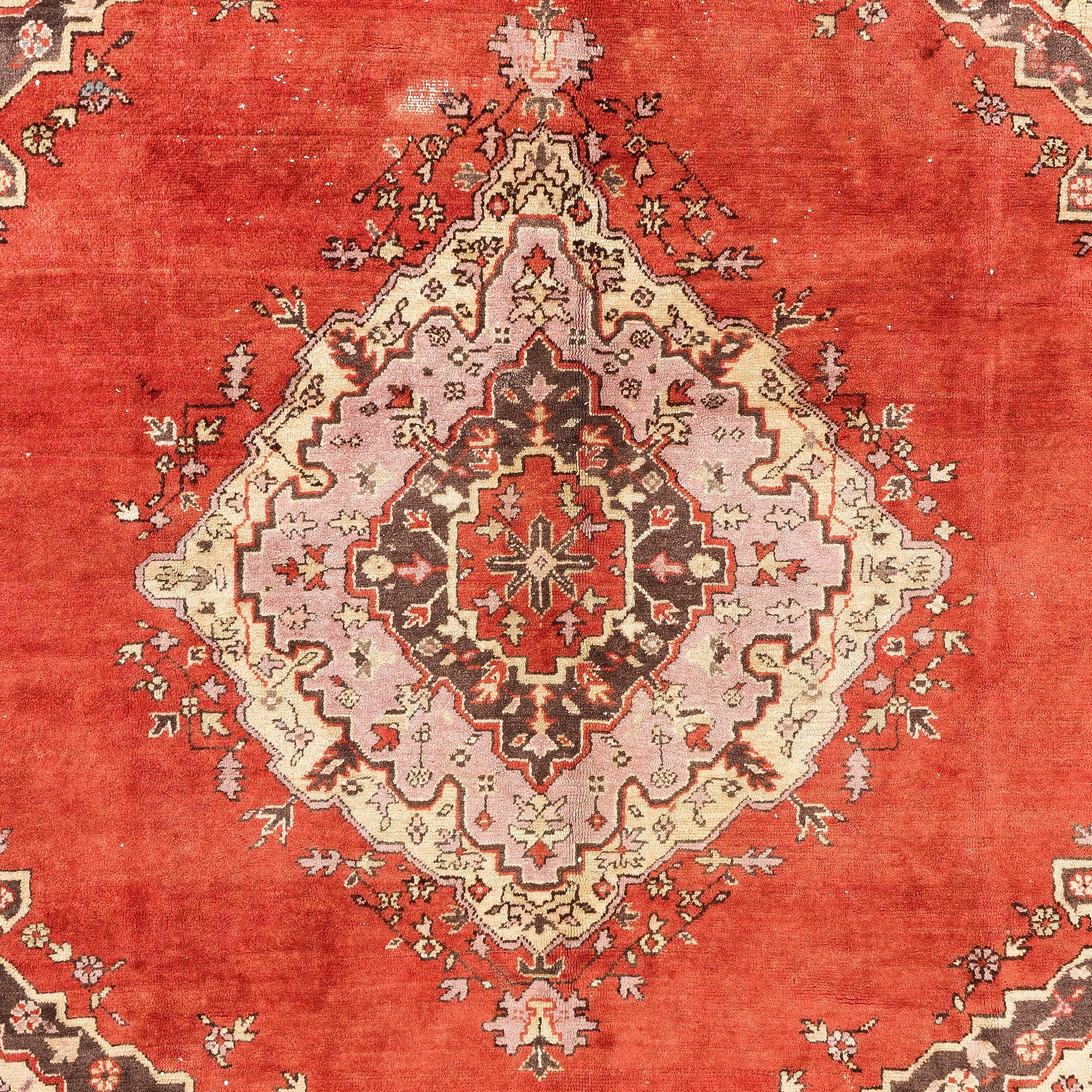 8x9,5 Ft antiker türkischer Oushak-Teppich. Seltene Größe. 100 % Wolle (Handgeknüpft) im Angebot