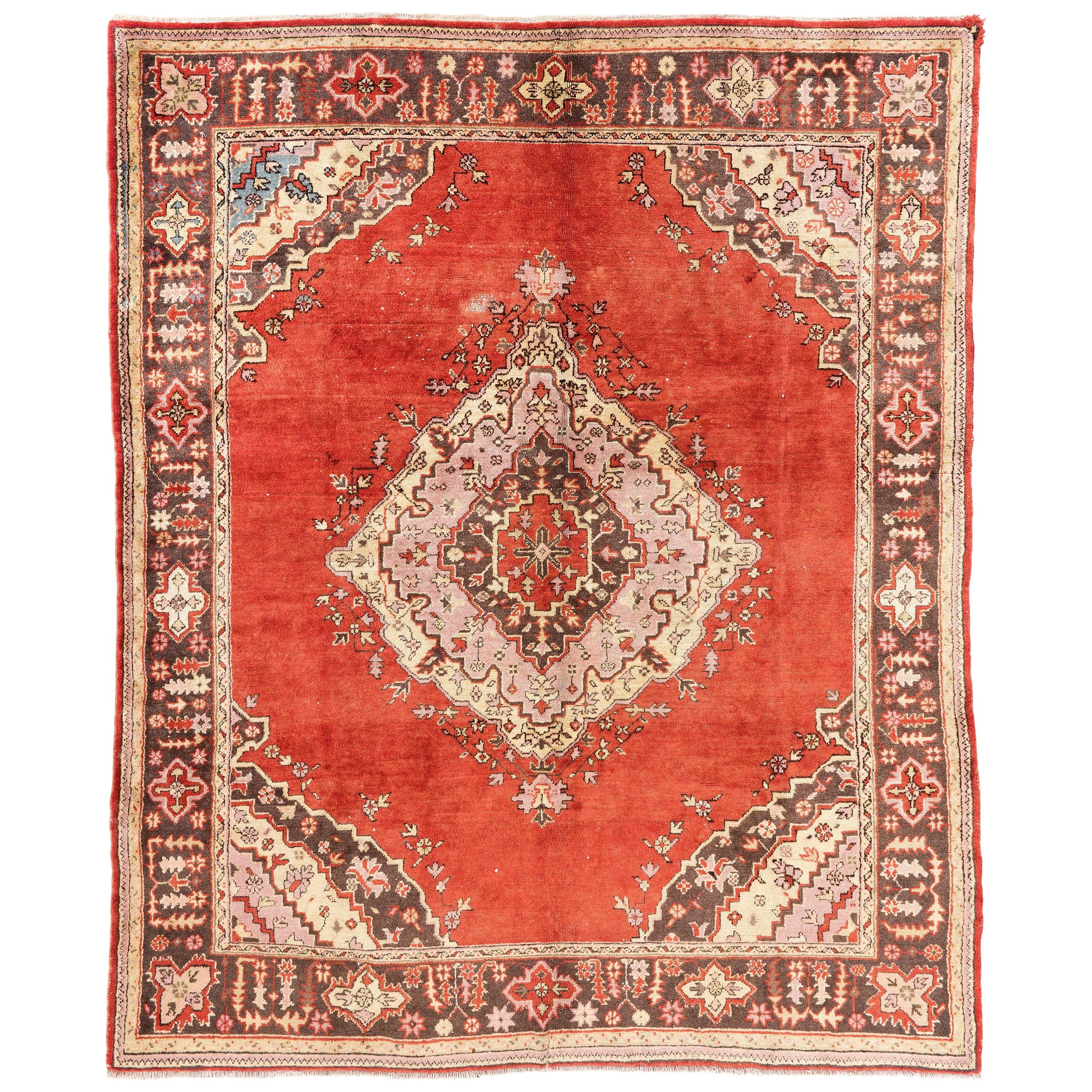 8x9,5 Ft antiker türkischer Oushak-Teppich. Seltene Größe. 100 % Wolle im Angebot