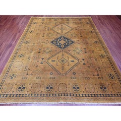 8'x9'5" Honey Brown Overdyed Kazak Medallions Design annodato a mano in tutta la lana