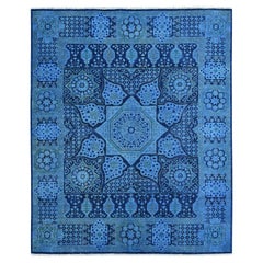 8
x9
6" Blue Zero Pile Peshawar with Mamluk Design Hand Knotted Pure Wool Rug