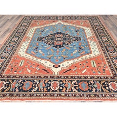 8'x9'6" Coral Orange, Afghan Peshawar Heriz Wool Hand Knotted Oriental Rug