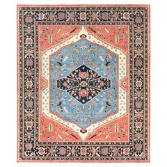 8'x9'6" Coral Orange, Afghan Peshawar Heriz Wool Hand Knotted Oriental Rug
