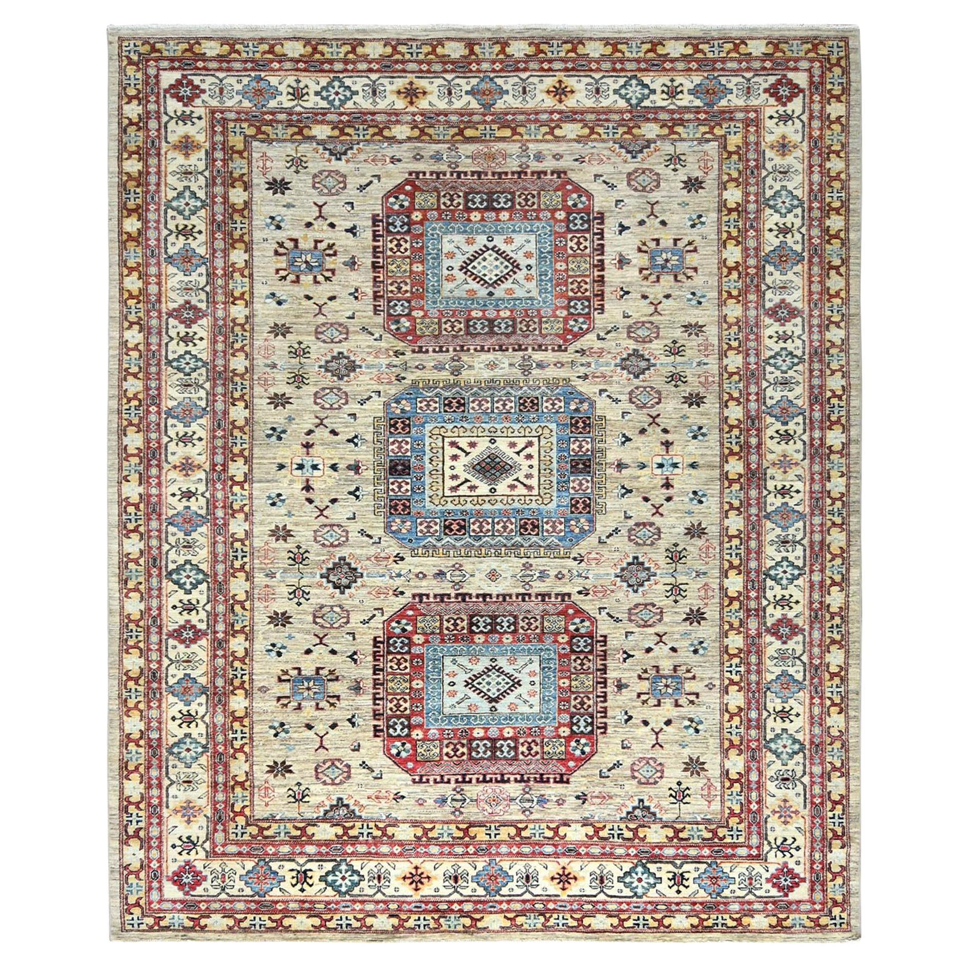 8'x9'6" Cream, Afghan Super Kazak Soft Wool Hand Knotted Oriental Rug
