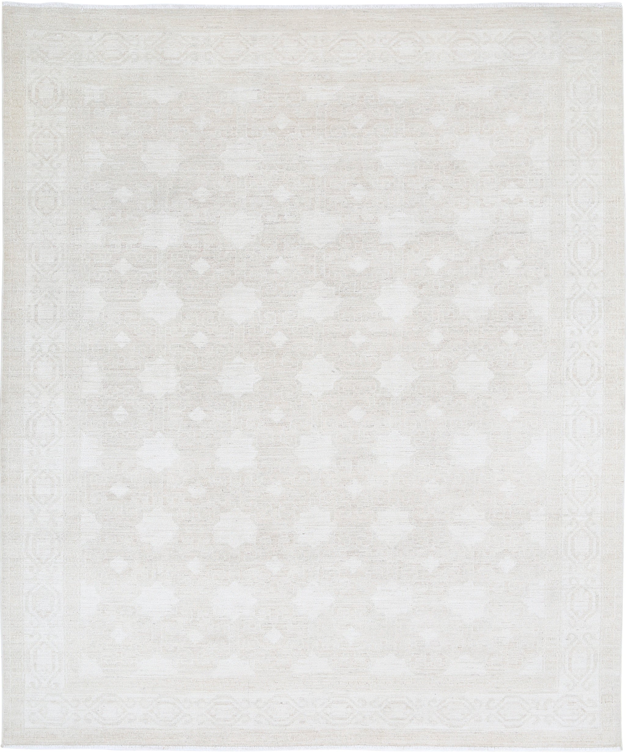 8x9.6 ft Hand Knotted Large Area Rug for Living Room Decor. Beige Wool Carpet