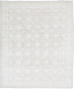 Tappeto di grandi dimensioni annodato a mano 8x9.6 ft per l'arredamento del soggiorno. Tappeto in lana beige
