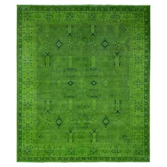 8'x9'6" Alfombra de Lana Pura Anudada a Mano con Motivos Geométricos Kazak Verde Sobreteñida