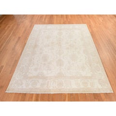 8'x9'6" Ivory Washed Out Peshawar Ziegler Mahal Design Hand Knotted Wool Rug