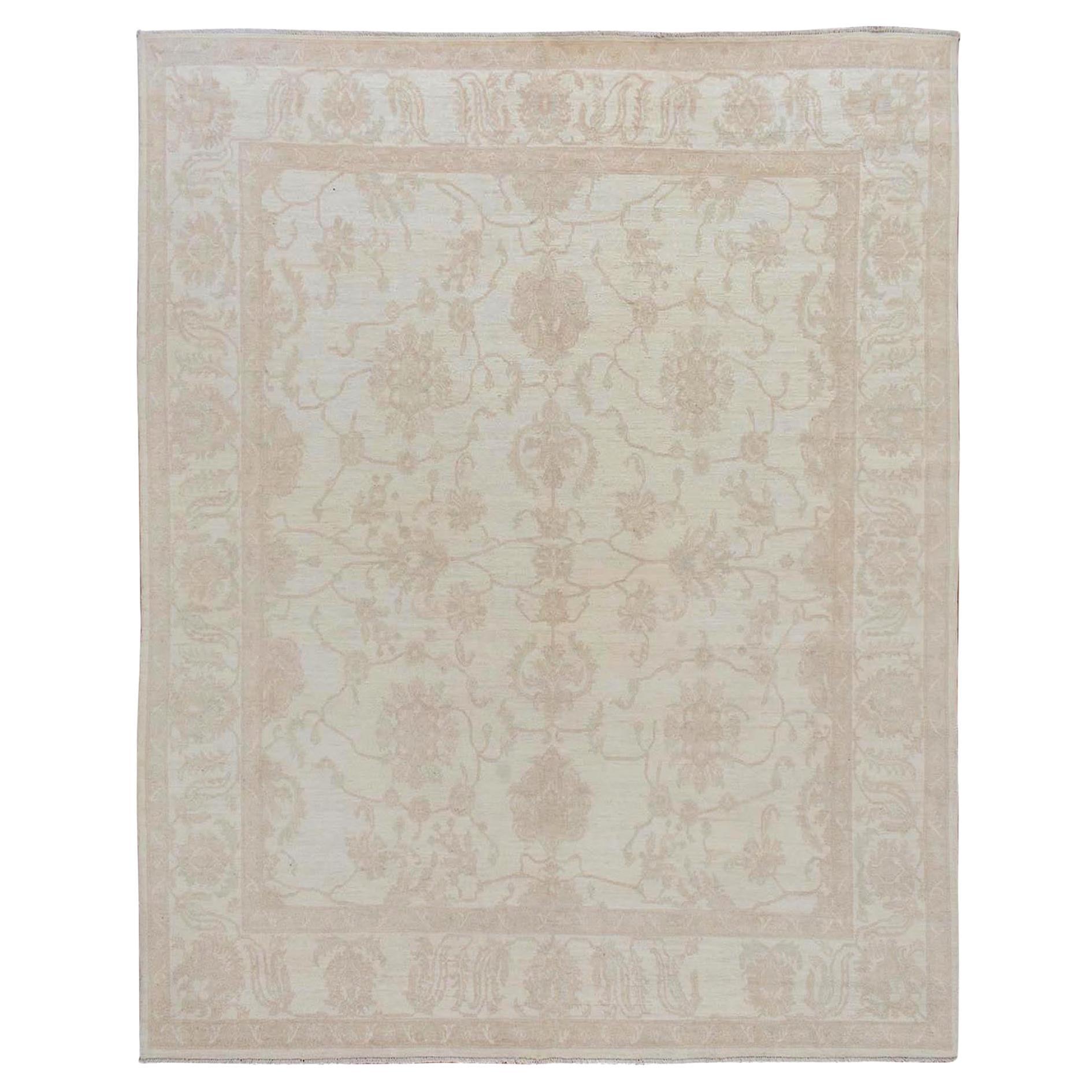 8'x9'6" Ivory White Wash Peshawar Ziegler Mahal Pure Wool Hand Knotted Rug