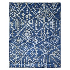 8'x9'6" Navy Blue, Hand Knotted, Soft and Shiny Wool, Moroccan Berber Rug