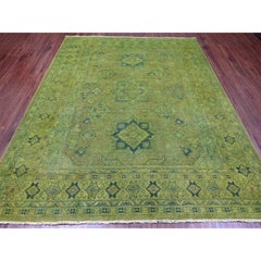 8'x9'6" Pickle Green Overdyed Kazak Medallions Design Hand Knots Rugs
