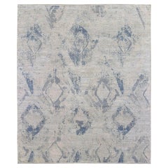 8'x9'6" Silver Blue Silk with Wool Hand Knotted Large Elements with Pastels Rug