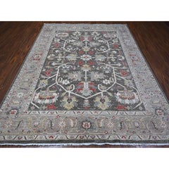 8'x9'7" Abbey Black Hand Knotted Wool Fine Aryana Heriz Design Tappeto Orientale