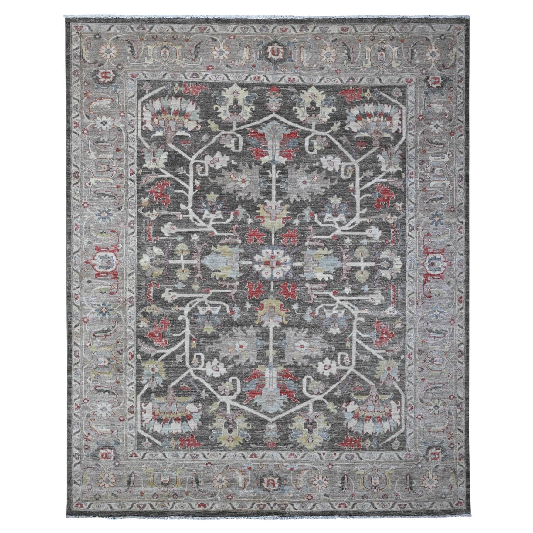 8'x9'7" Abbey Noir Laine nouée à la main Fine Aryana Heriz Design Tapis d'Orient