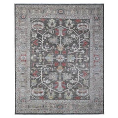 8'x9'7" Abbey Schwarzer handgeknüpfter orientalischer Teppich aus Wolle mit feinem Aryana Heriz Design