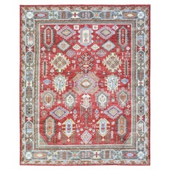 8'x9'7" Brick Red Hand Knotted Afghan Ersari Extra Soft Wool Oriental Rug