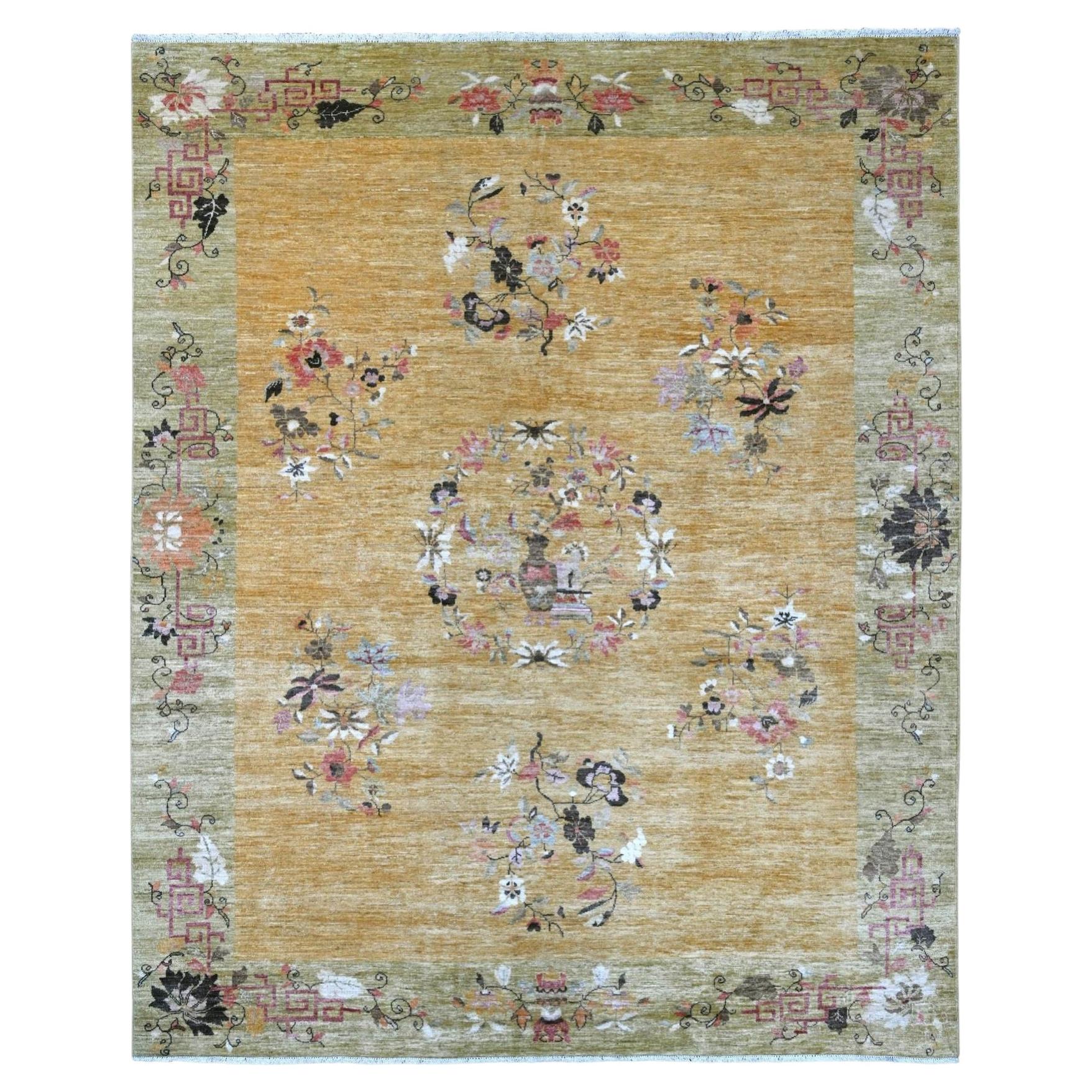 8'x9'7" Brown Chinese Art Deco Inspired Peshawar Hand Knots Rugs en laine douce