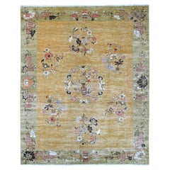 8'x9'7" Brown Chinese Art Deco Inspired Peshawar Hand Knots Rugs en laine douce