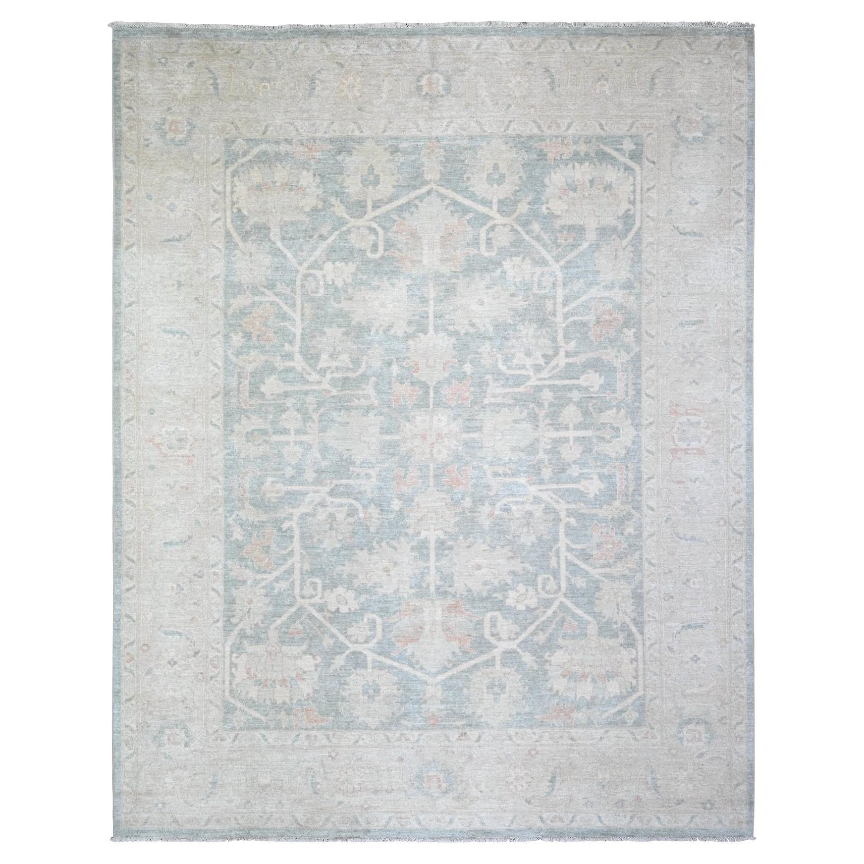 8'x9'7" Cadet Gray Finer Peshawar with Faded Colors Soft Wool Hand Knotted Rug