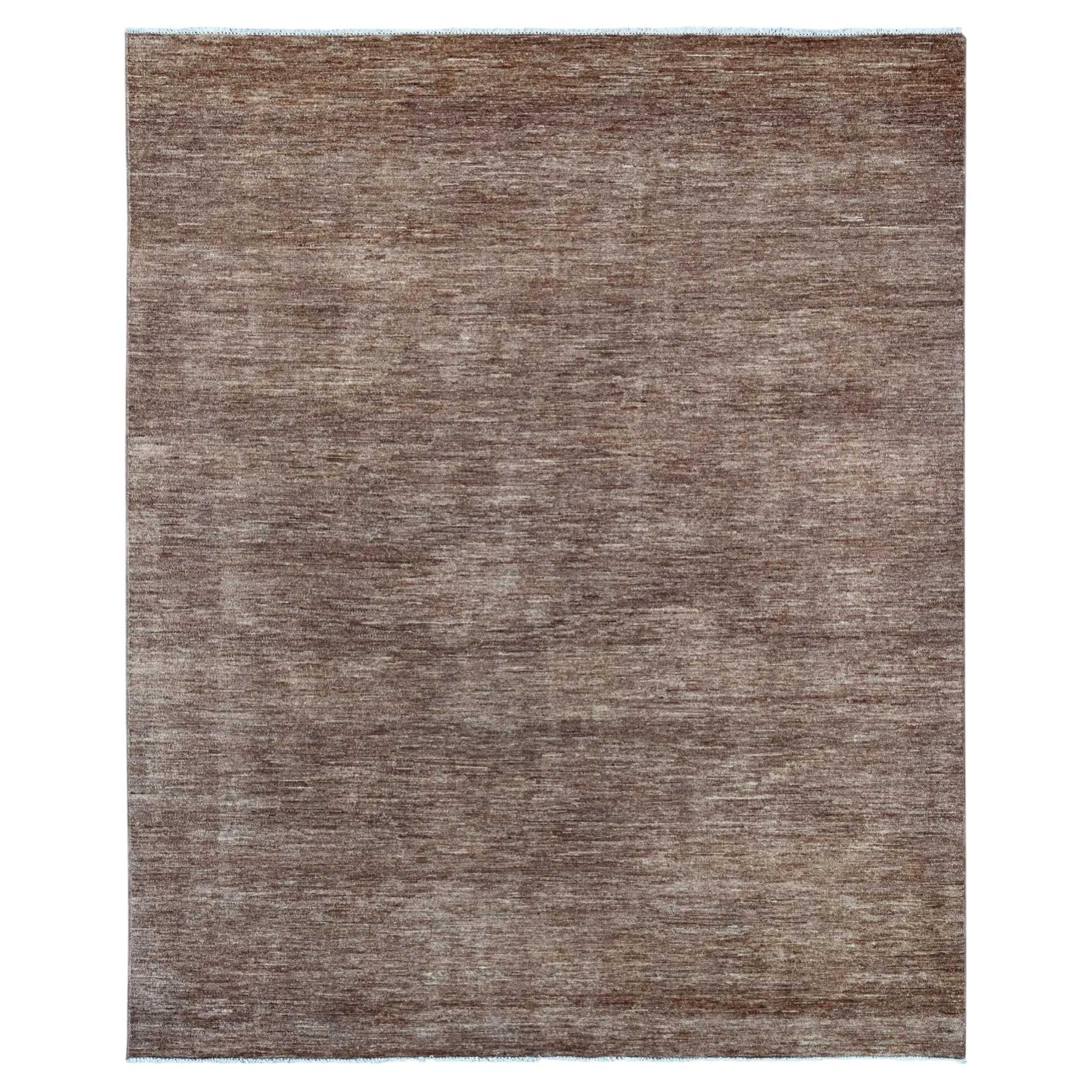 8'x9'7" Coffee Brown Plain Solid Pattern Hand Knotted Ghazni Wool Oriental Rug