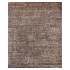 8'x9'7" Coffee Brown Plain Solid Pattern Hand Knotted Ghazni Wool Oriental Rug