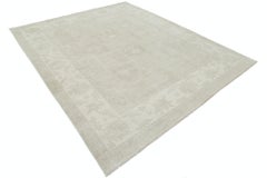 8x9.7 ft Hand Knotted Beige Wool Oushak Area Rug with All-Over Floral Design