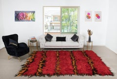 8x9.7 Ft Modern Handmade Tulu Rug in Red. 100% Wool. Custom Options Available
