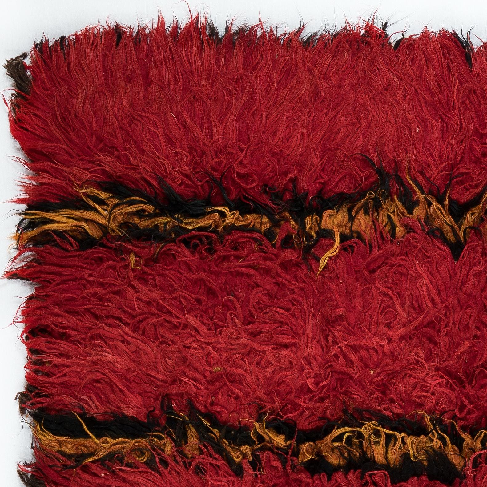 Hand-Knotted 8x9.7 Ft Modern Handmade Tulu Rug in Red. 100% Wool. Custom Options Available For Sale