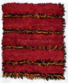 8x9.7 Ft Modern Handmade Tulu Rug in Red. 100% Wool. Custom Options Available