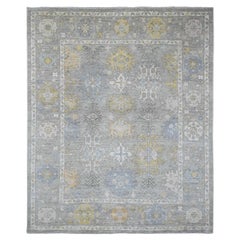 8'x9'7" Grauer Afghanischer Angora Oushak-Wollteppich mit Blattmuster, handgeknüpft