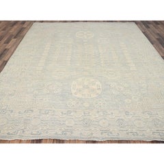 8'x9'7" Gray Khotan and Samarkand Design White Wash Peshawar Pure Wool Rug