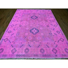 8'x9'7" Hot Pink Overdyed Kazak Geometric Design Hand Knotted 100% Wool Rug