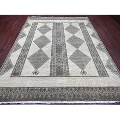 8'x9'7" Ivory Moroccan Berber Influence Geometric Design Hand Knotted Wool Rug