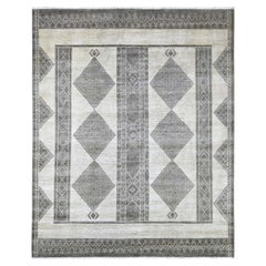 8'x9'7" Ivory Moroccan Berber Influence Geometric Design Hand Knotted Wool Rug