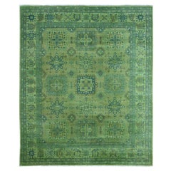 8'x9'7" Olive Green Overdyed Kazak Geometric Pattern All Wool Hand Knotsted Rug (Tapis noué à la main)