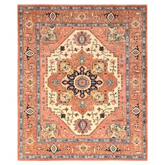 8
x9
7" Orange Afghan Peshawar avec Serapi Heriz Design Tapis de laine noué à la main