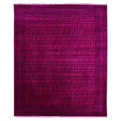 8'x9'7" Overdyed Pink, 100% Cotton Hand Knotted Agra Design Rug
