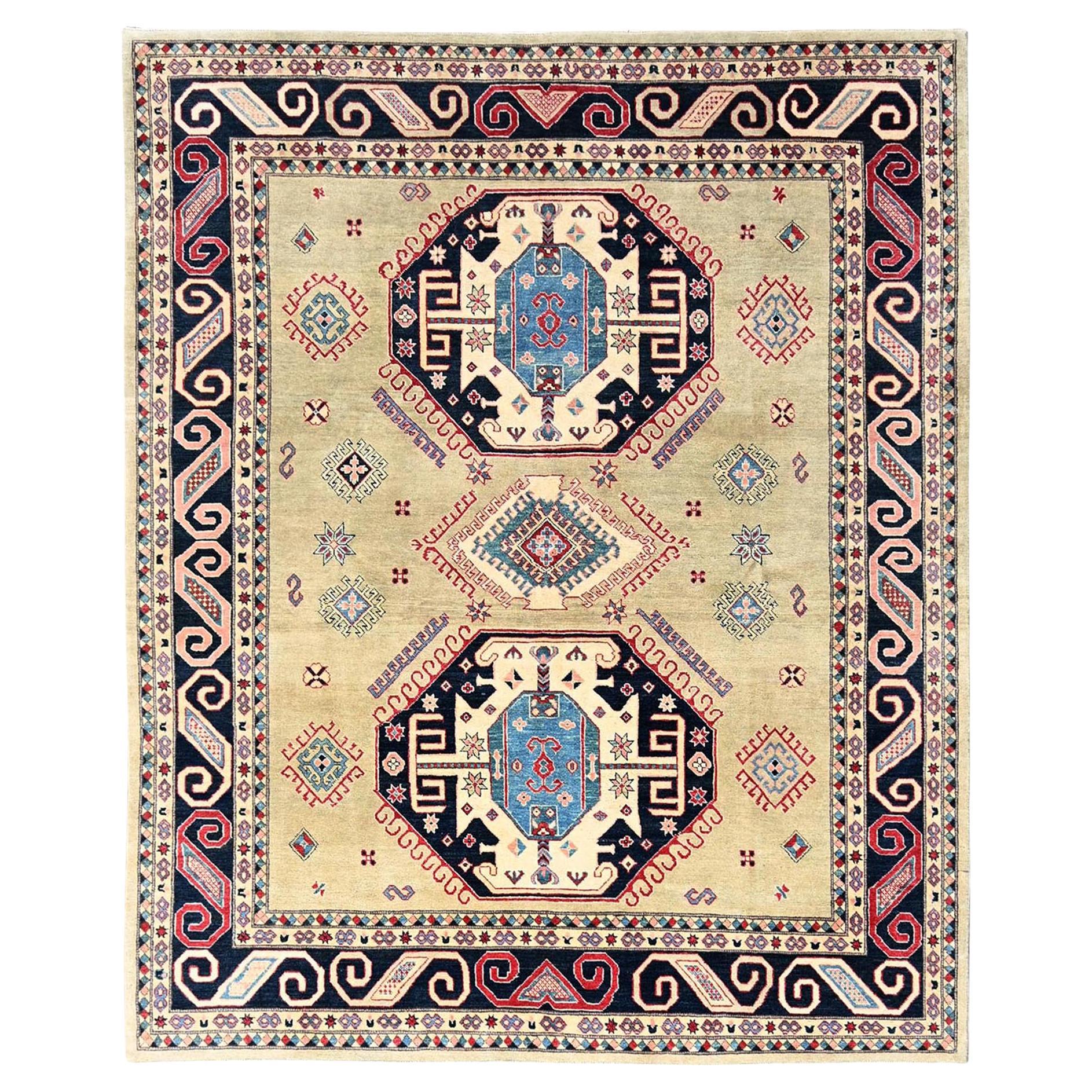 8
x9
7" Vert pastel Afghan Special Kazak Tapis oriental en pure laine noué à la main